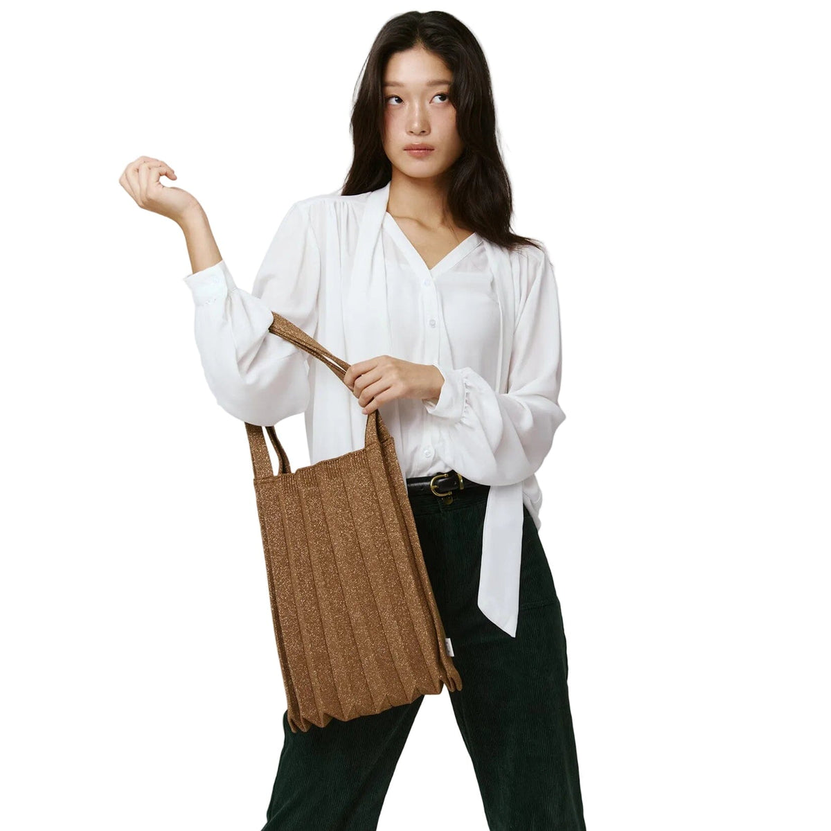 PLEATSMAMA - Borsa a Spalla - SB03-GK1 NEW SHOULDER - Glitter Camel Borse PLEATSMAMA - Collezione Donna