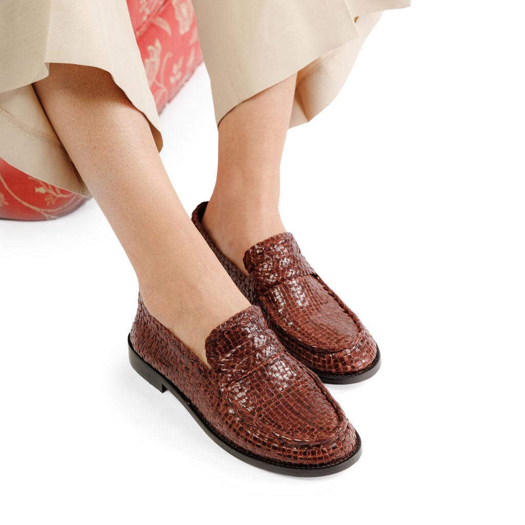 POESIE VENEZIANE - Mocassino - SPG30 - Pelle Marrone Intreccio Scarpe Donna POESIE VENEZIANE