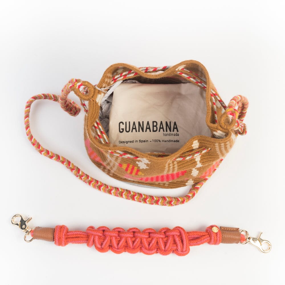 GUANABANA - Secchiello - 0063-3278-047 Mitra Macrame Strap - Caramello Corallo Borse GUANABANA