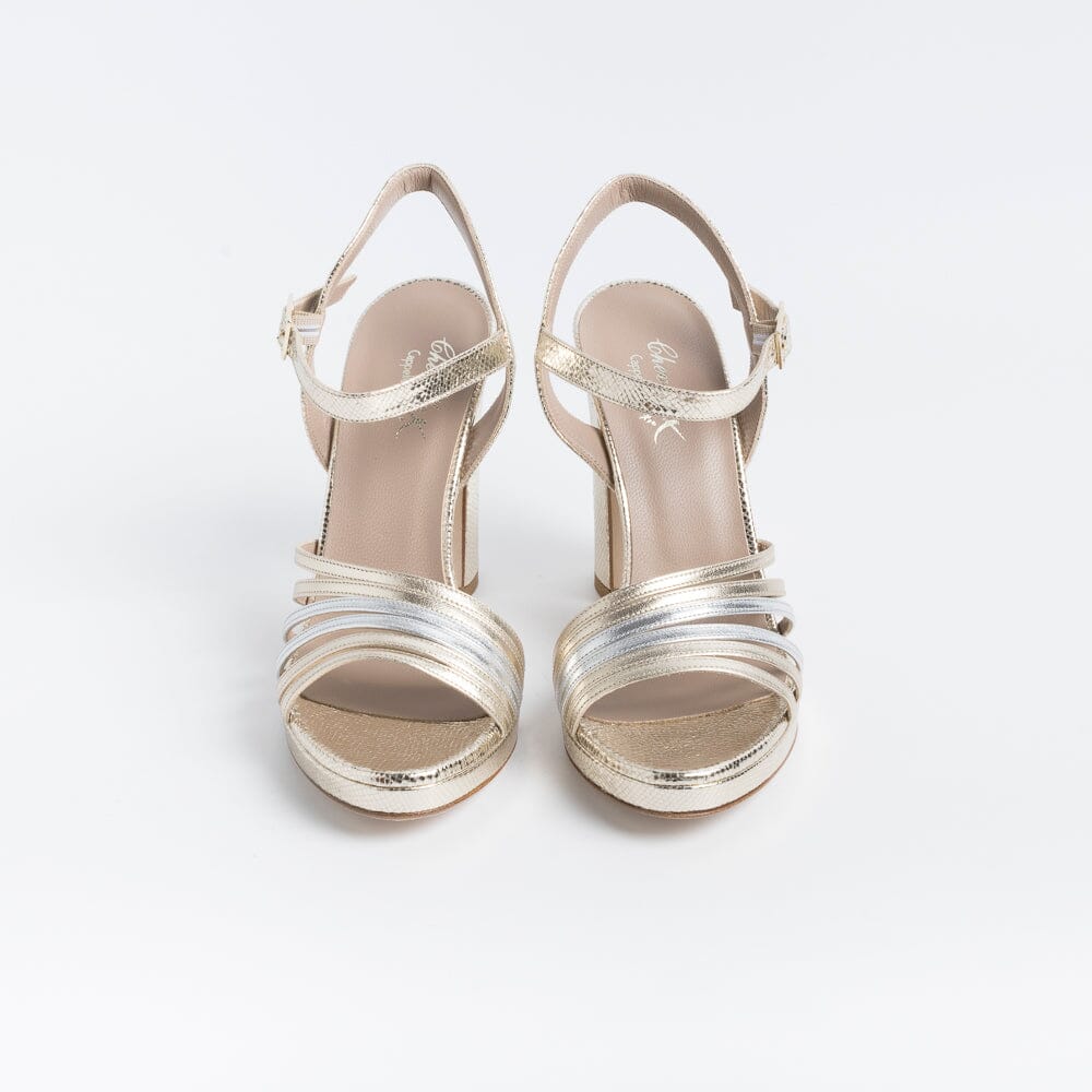 CHEVILLE - Sandali con Tacco - Nicky- Laminato Platino Scarpe Donna CHEVILLE
