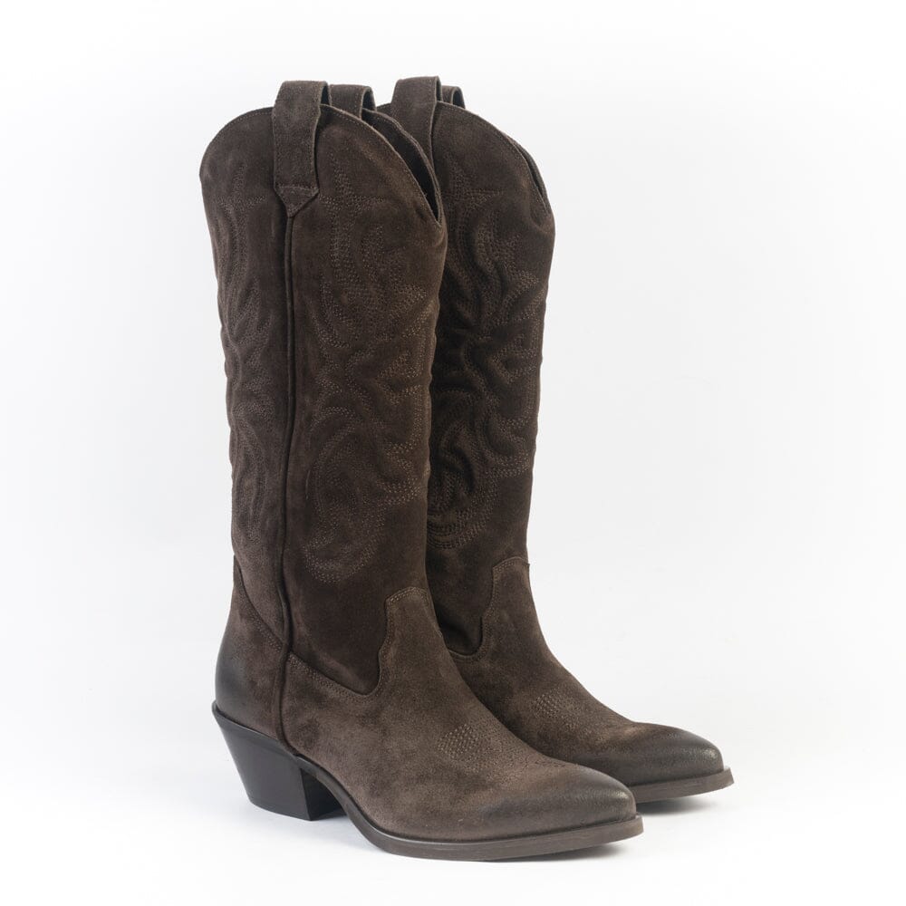 CAPPELLETTOSHOP - GM - Stivale Texano - California - Velour Castagna Scarpe Donna CAPPELLETTO 1948