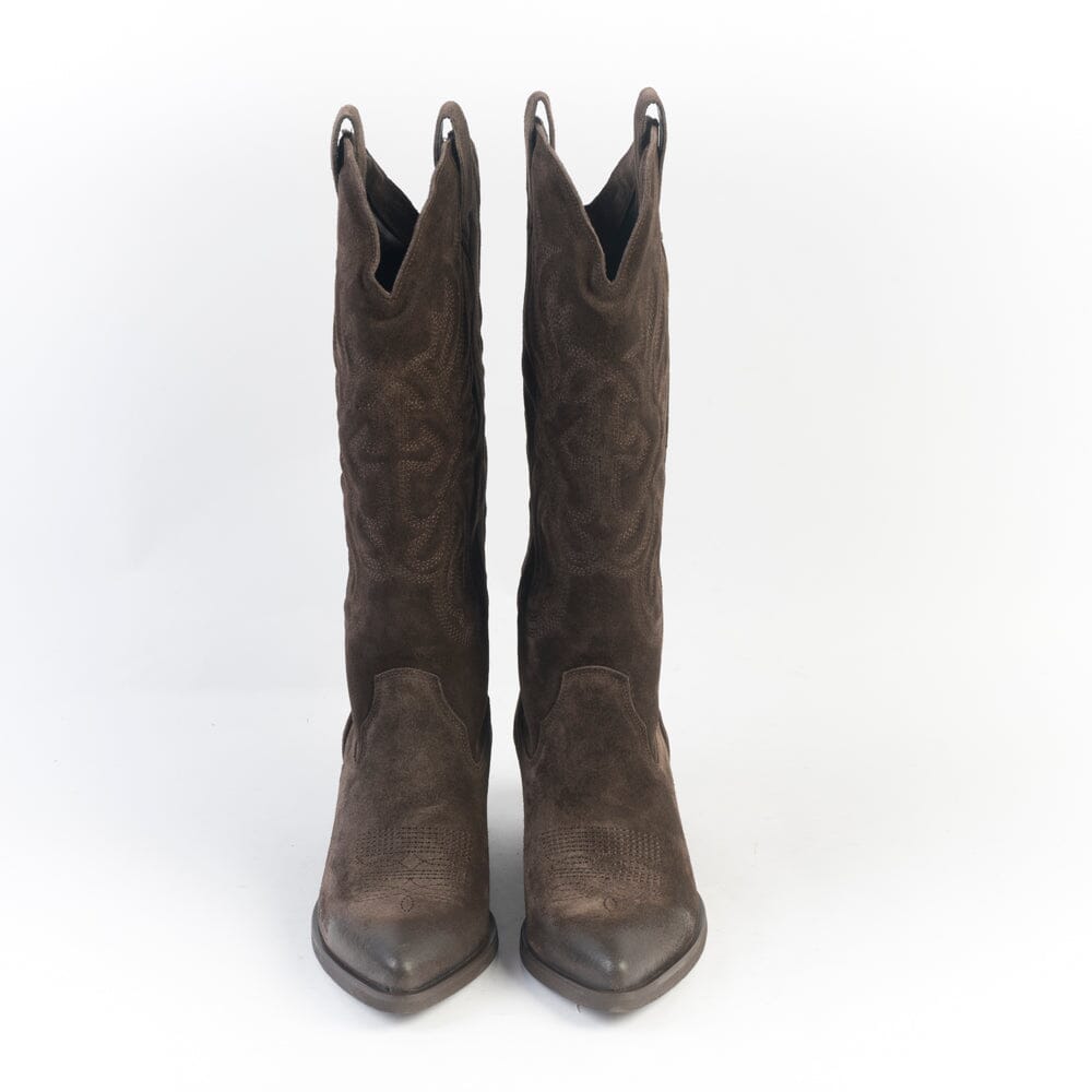 CAPPELLETTOSHOP - GM - Stivale Texano - California - Velour Castagna Scarpe Donna CAPPELLETTO 1948