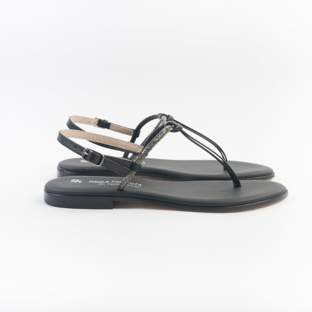 PAOLA FIORENZA - Sandali bassi infradito in microcristalli - FD05 - Neri Scarpe Donna PAOLA FIORENZA