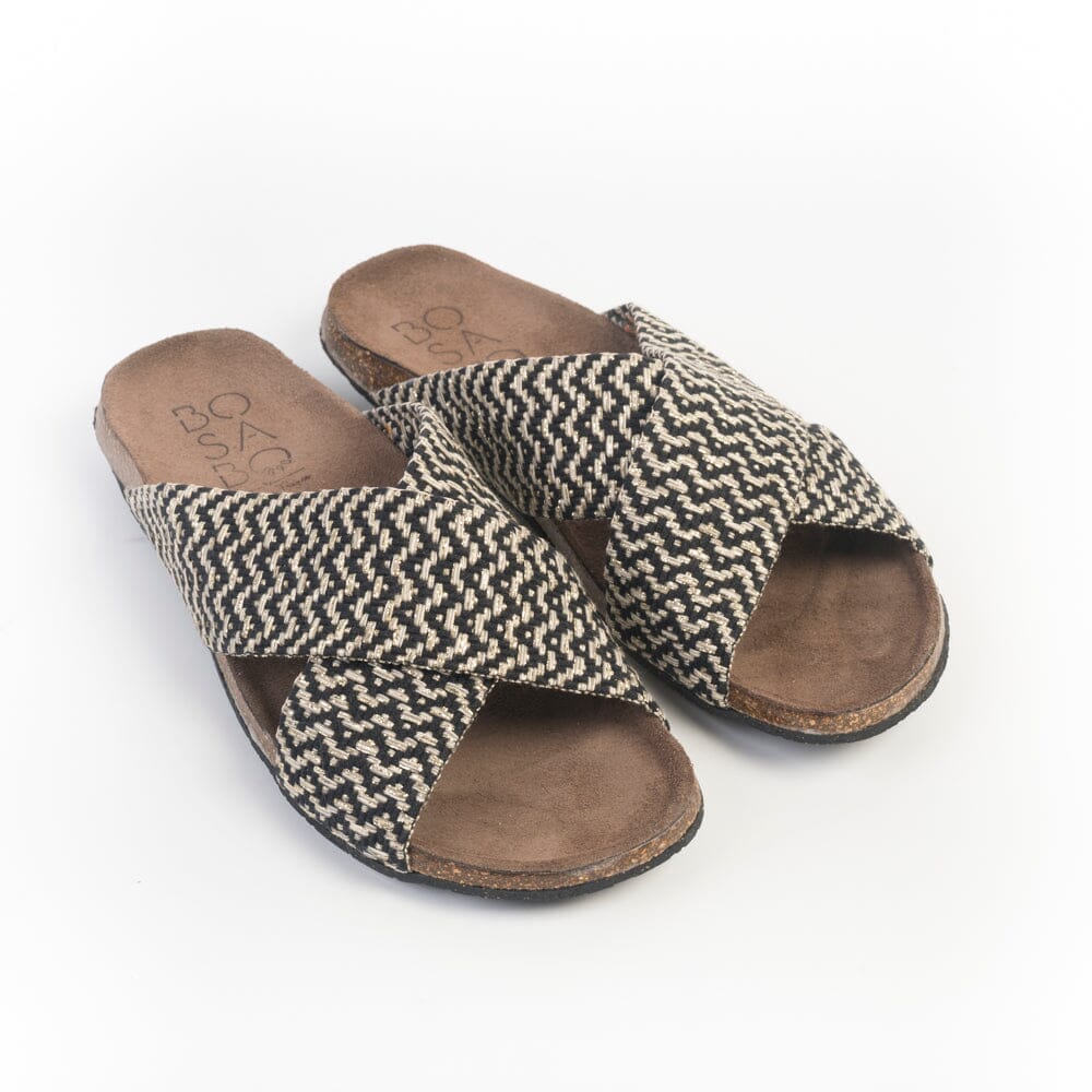 BOSABO - Sandali bassi - 396 - Tessuto nero beige Scarpe Donna BOSABO