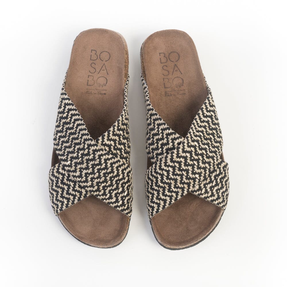 BOSABO - Sandali bassi - 396 - Tessuto nero beige Scarpe Donna BOSABO