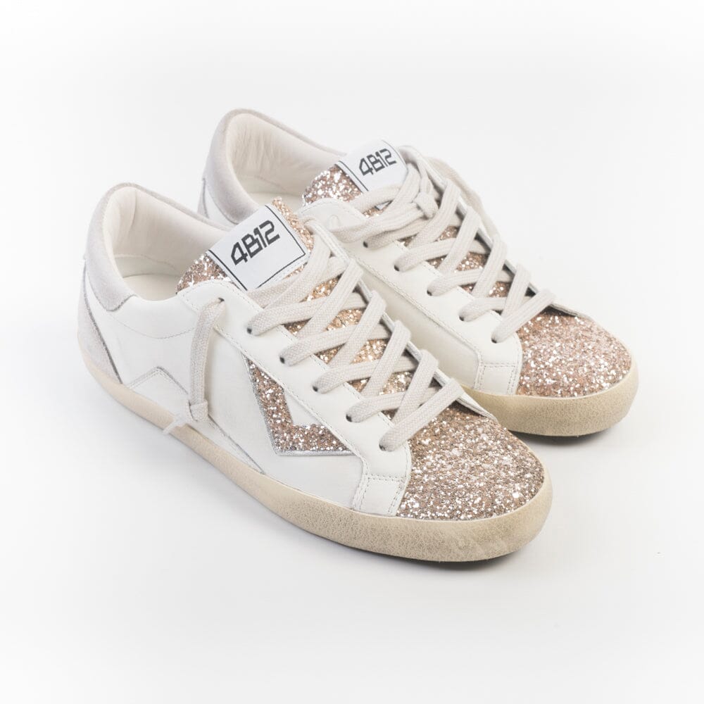 4B12 - Sneakers - Supreme D8008 - Bianco Gold Glitter Scarpe Donna 4B12