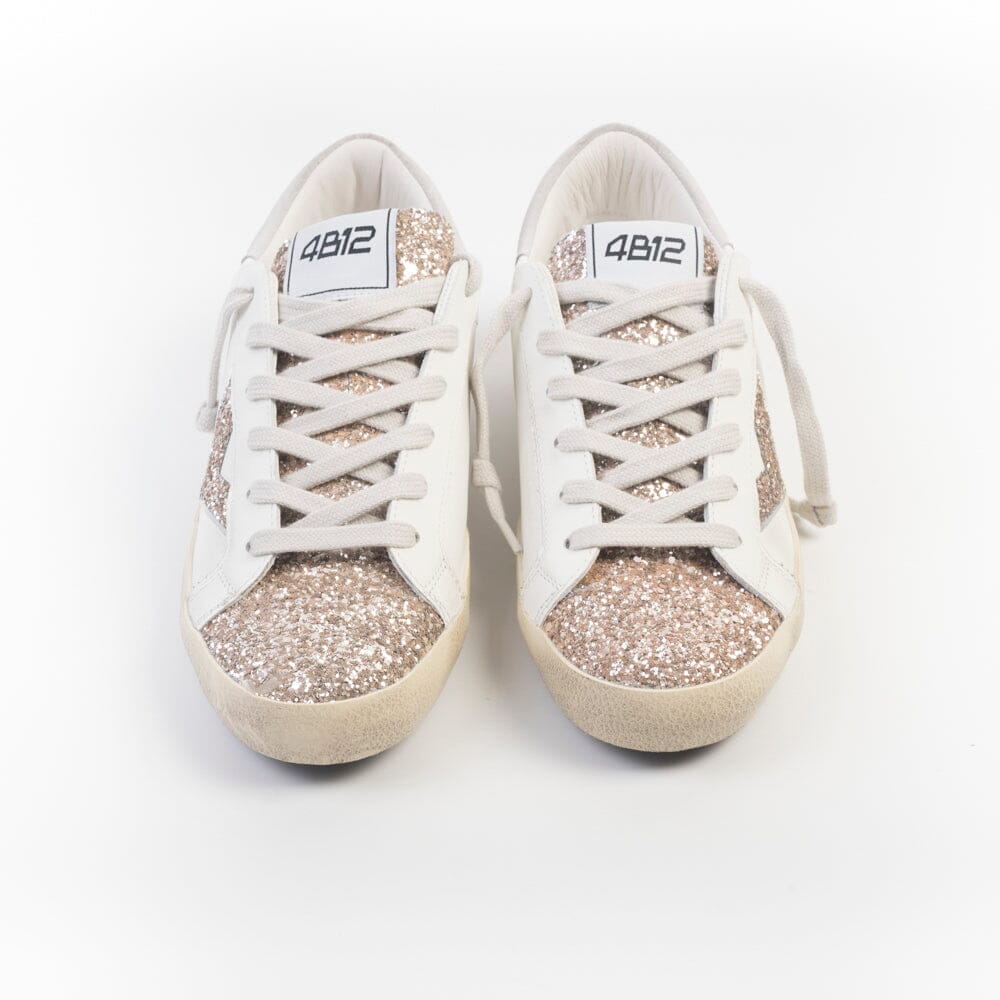 4B12 - Sneakers - Supreme D8008 - Bianco Gold Glitter Scarpe Donna 4B12