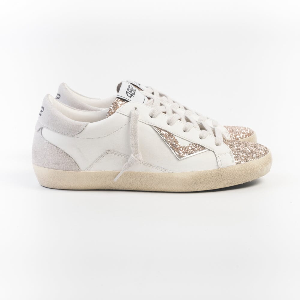 4B12 - Sneakers - Supreme D8008 - Bianco Gold Glitter Scarpe Donna 4B12