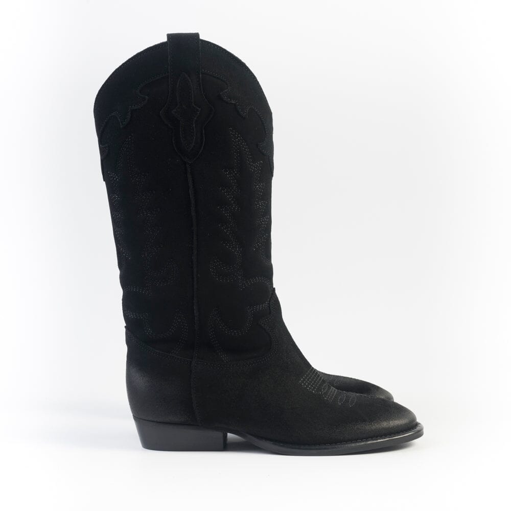 CAPPELLETTOSHOP - GM - Stivale Texano - Guatemala - Camoscio Nero Scarpe Donna CAPPELLETTO 1948