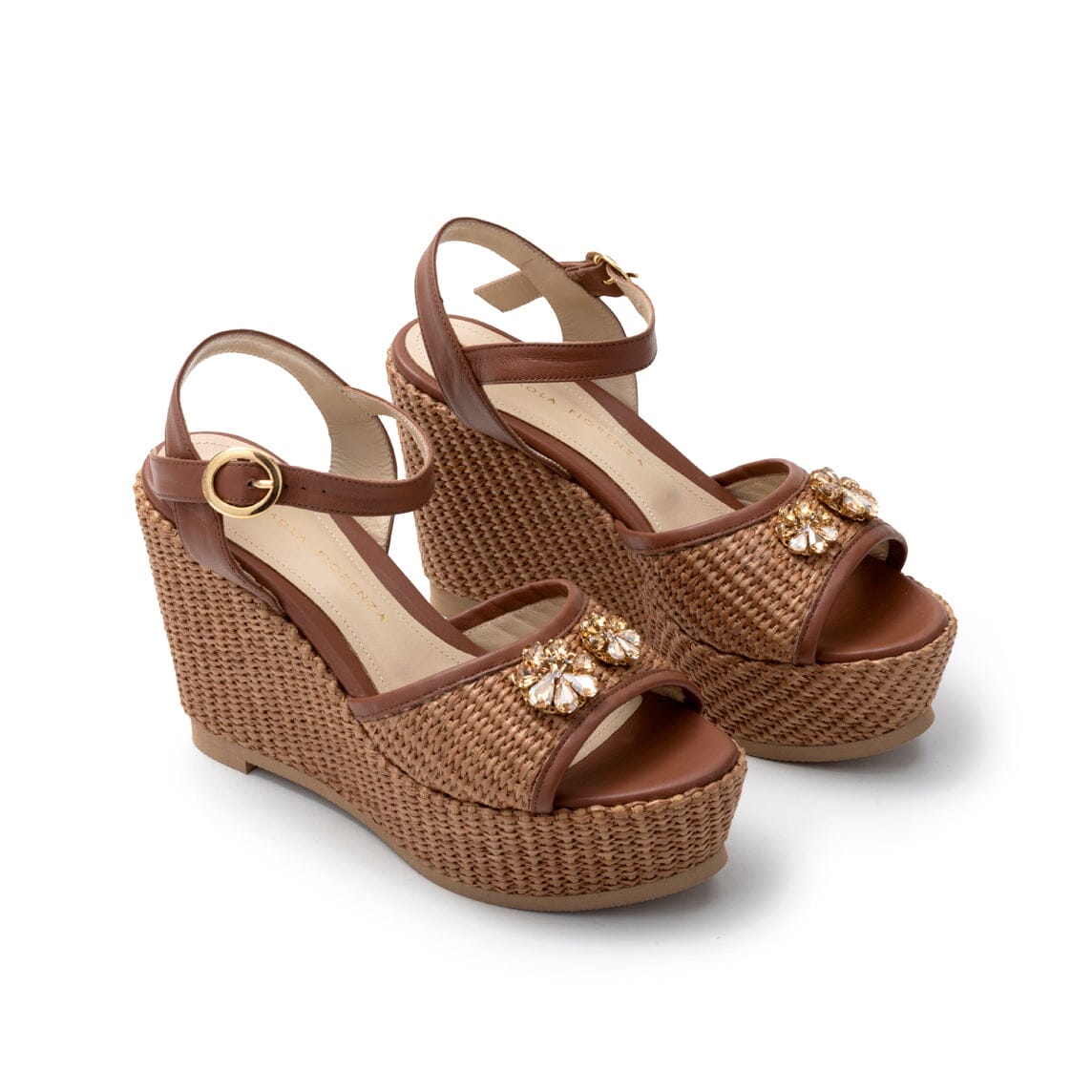 PAOLA FIORENZA - Sandali con zeppa - SS24232 - Rafia cuoio Scarpe Donna PAOLA FIORENZA