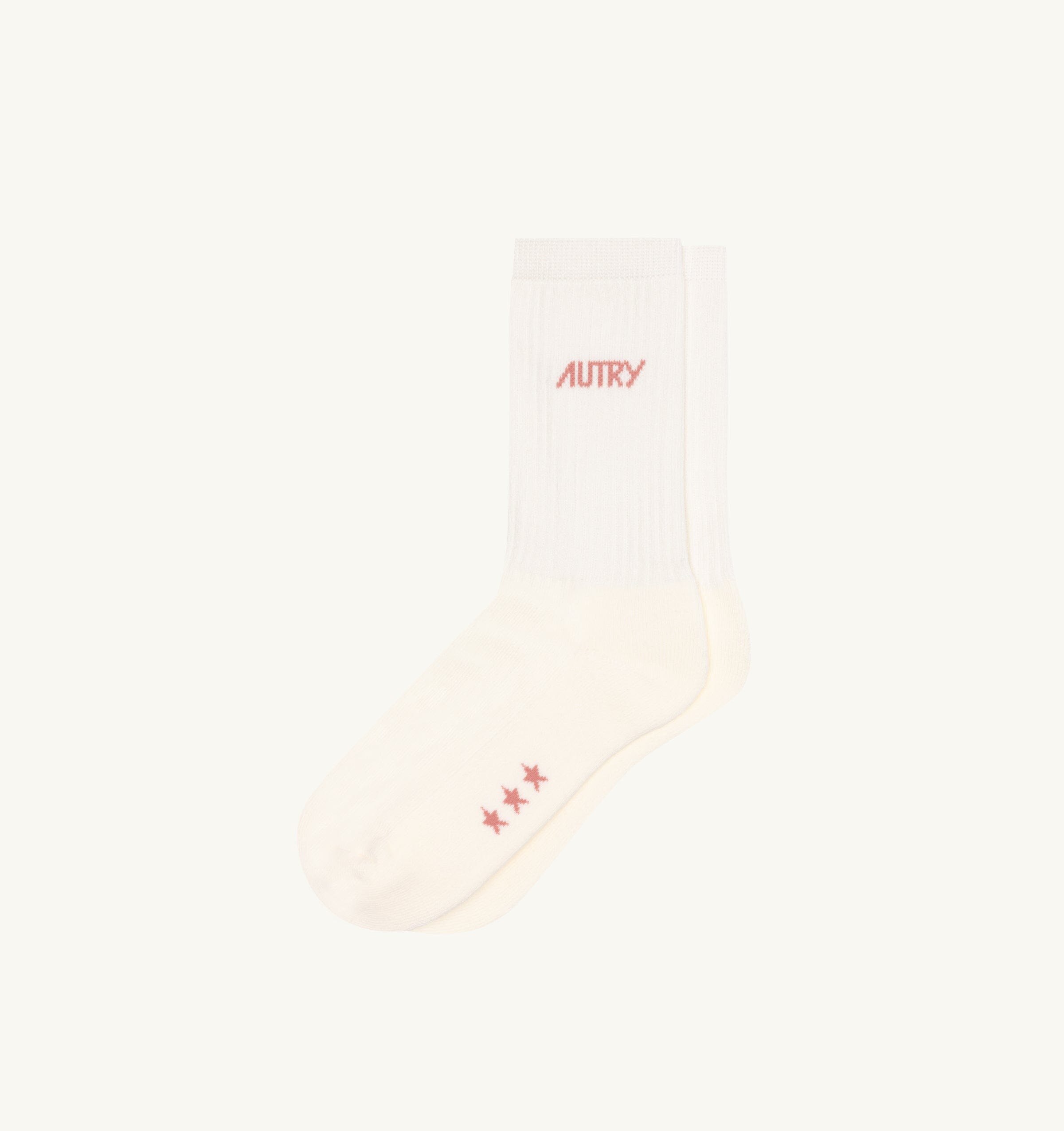 AUTRY - SOPU 0558 - Autry Calzino - Avorio logo rosa Accessori Donna AUTRY - Collezione donna