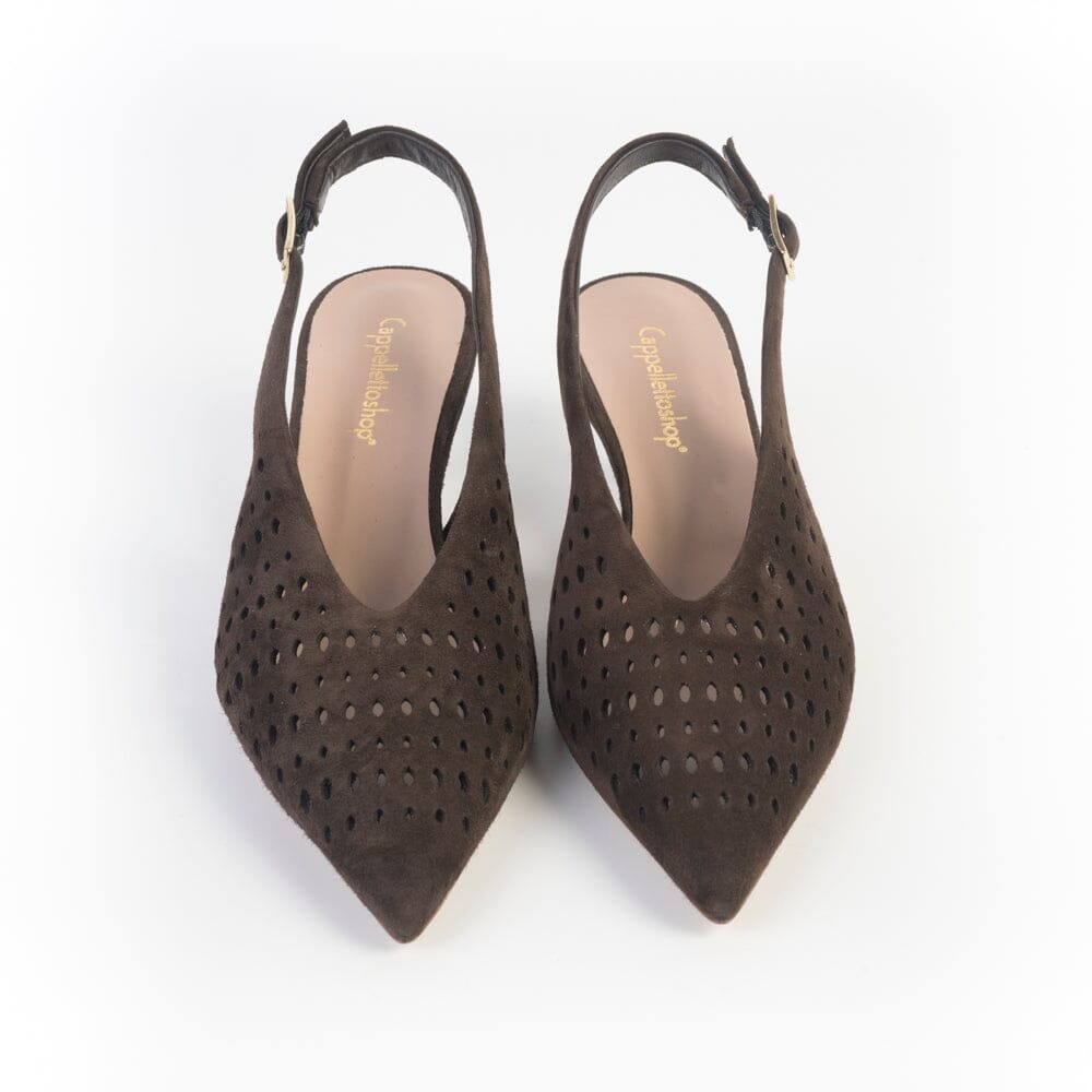 CappellettoShop - Sling Back - Fany24 - Velour Moro Scarpe Donna CAPPELLETTO 1948 