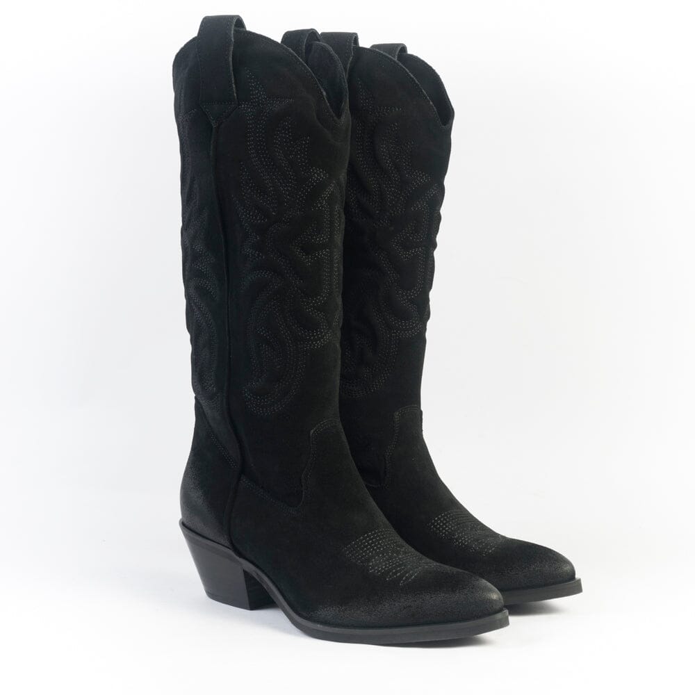 CAPPELLETTOSHOP - GM - Stivale Texano - California - Velour Nero Scarpe Donna CAPPELLETTO 1948 
