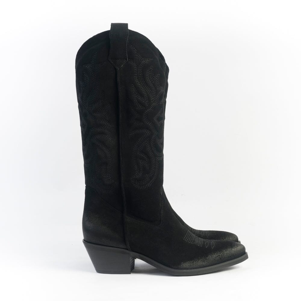 CAPPELLETTOSHOP - GM - Stivale Texano - California - Velour Nero Scarpe Donna CAPPELLETTO 1948 