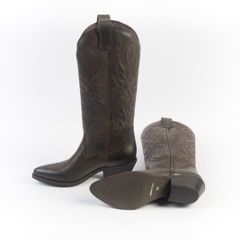 CAPPELLETTOSHOP - GM - Stivale Texano - California - Vitello Testa di moro Scarpe Donna CAPPELLETTO 1948 