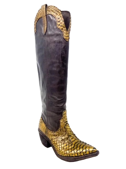 FAUZIAN JEUNESSE - EW - Stivale Texano  PYTHON - Oro Ebano